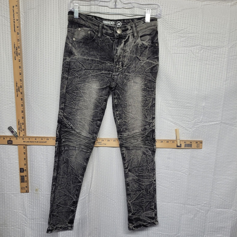 Mecca Boys Moto Biker Jeans Gray Acid Wash Stretch Fit Size 14